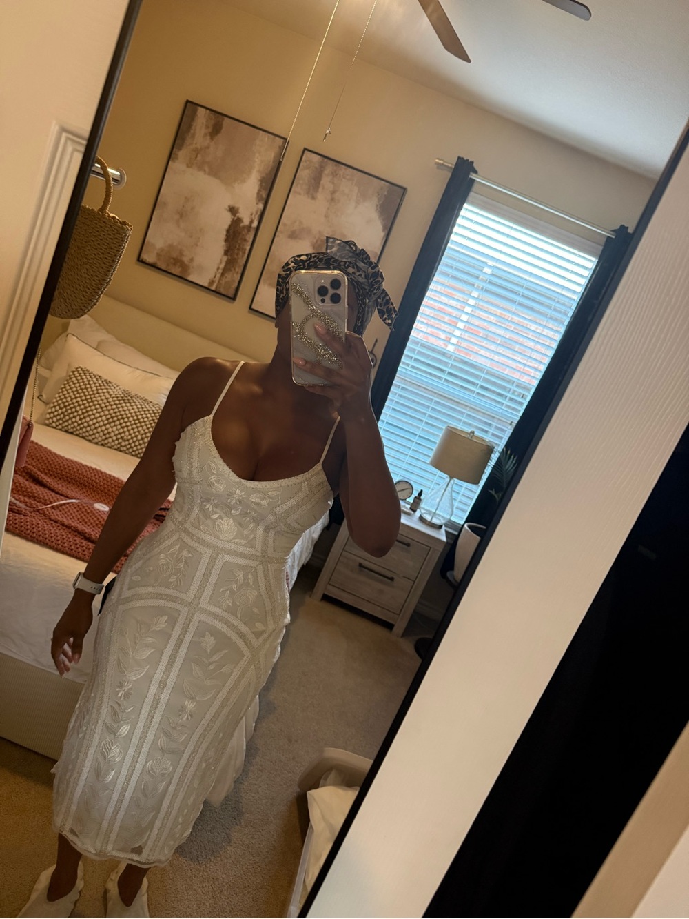 Elegant White Beaded Midi Dress